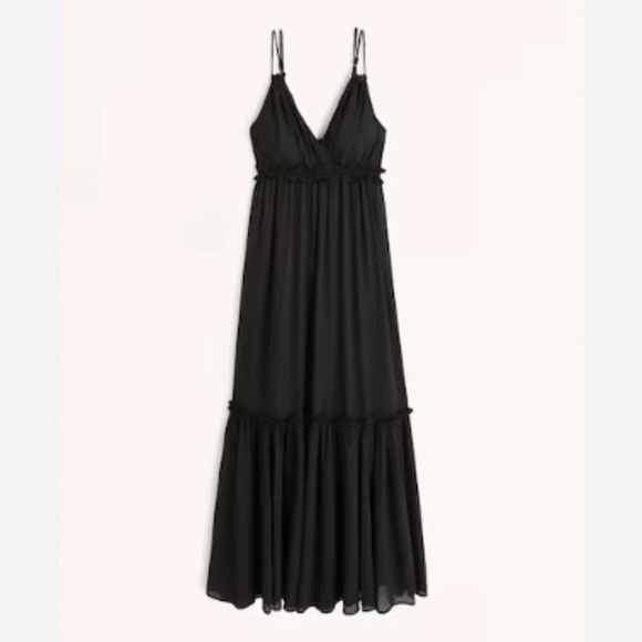 Abercrombie &  Fitch Floaty Femme Ruffle V Neck Maxi Dress Black Sz XS - Picture 2 of 9